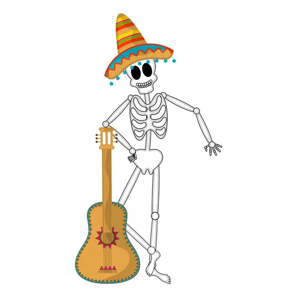 Banner Cinco de Mayo con un esqueleto mexicano — Vector de stock