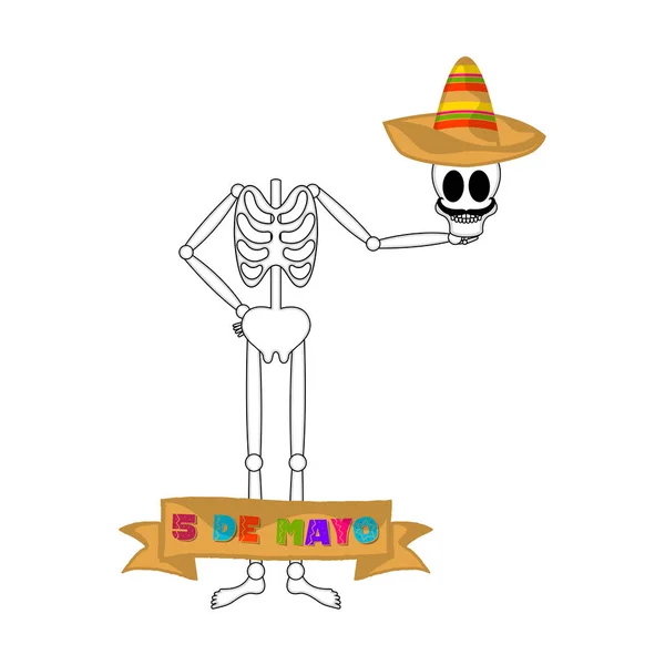 Cinco de mayo banner with a mexican skeleton — Stock Vector