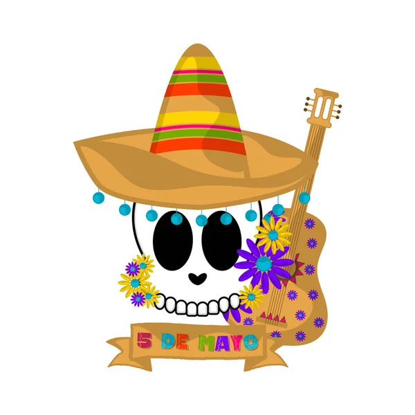 Banner Cinco de Mayo con un cráneo mexicano — Vector de stock