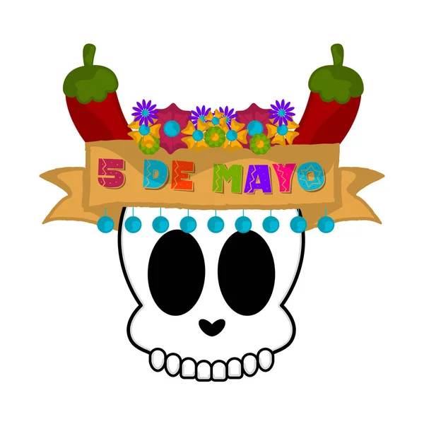 Banner Cinco de Mayo con un cráneo mexicano — Vector de stock