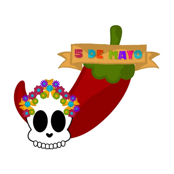 Banner de cinco de mayo con un pimiento — Vector de stock