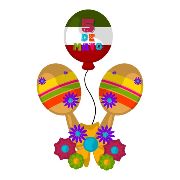 Мексиканские маракасы с воздушным шаром и цветами — стоковый вектор