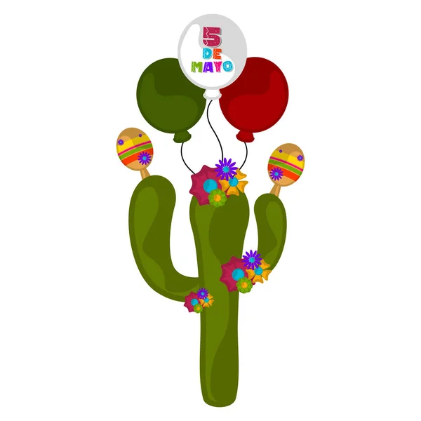 Cactus con globos y maracas — Vector de stock