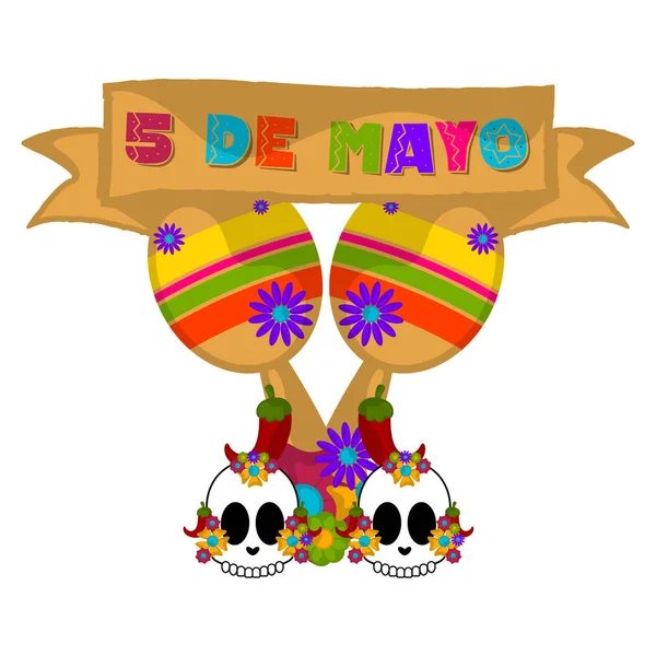 Banner de cinco de mayo con maracas — Vector de stock