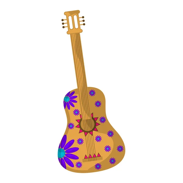 Απομονωμένη Μεξικάνικη κιθάρα διακοσμημένη με λουλούδια — Διανυσματικό Αρχείο