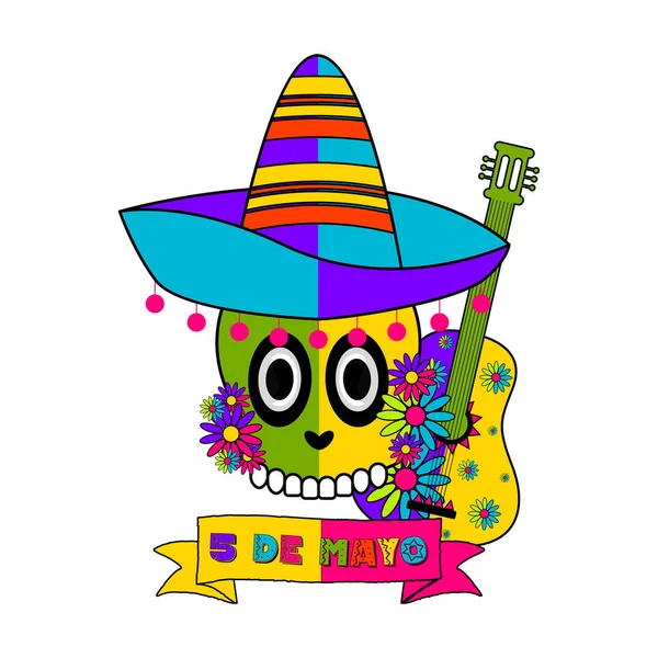 Cinco de mayo banner with a mexican skull — Stock Vector