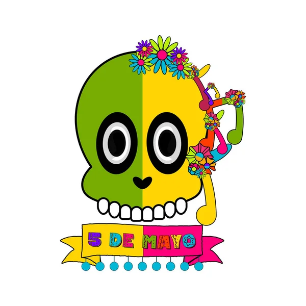 Cinco de mayo Banner mit mexikanischem Totenkopf — Stockvektor