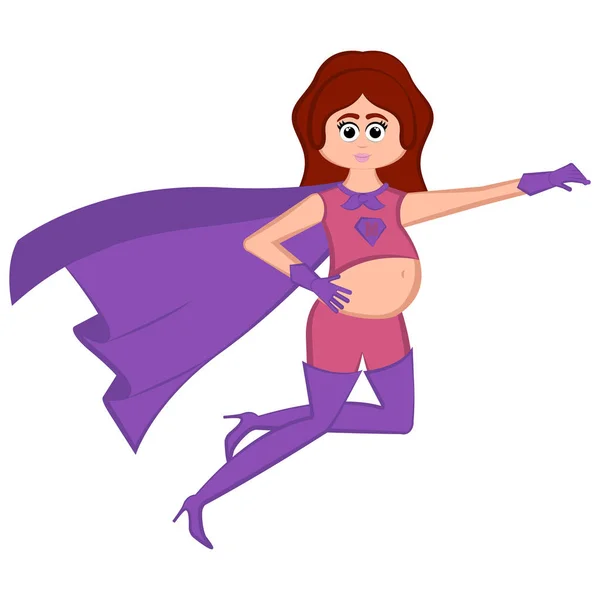 Wanita hamil sebagai gadis super dengan kostum - Stok Vektor