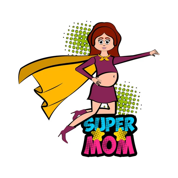 Pregnant woman as super girl with a costume — Stock Vector