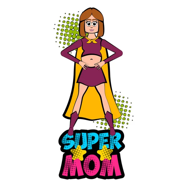 Pregnant woman as super girl with a costume — Stock Vector