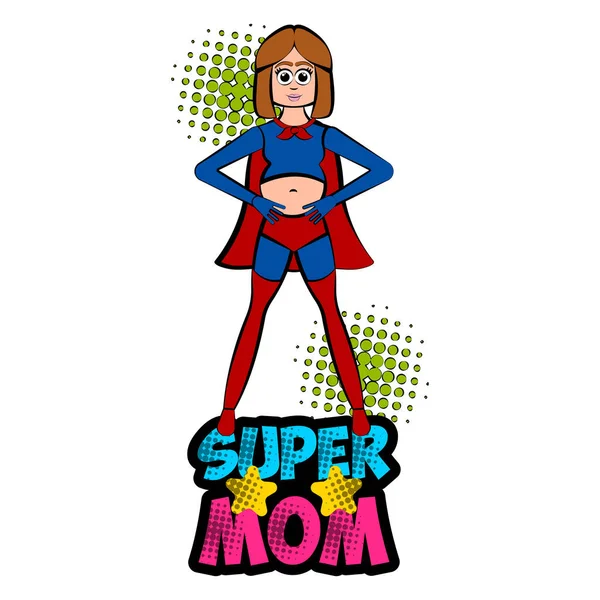 Pregnant woman as super girl with a costume — Stock Vector