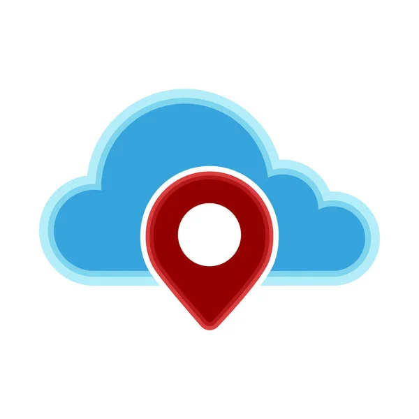 Icono de computación en nube con un símbolo de pin de ubicación — Vector de stock