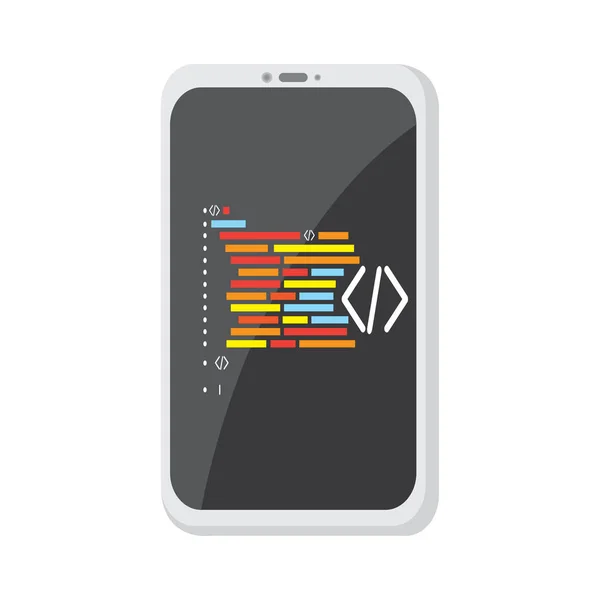 Codice di programmazione su un'icona dello smartphone — Vettoriale Stock