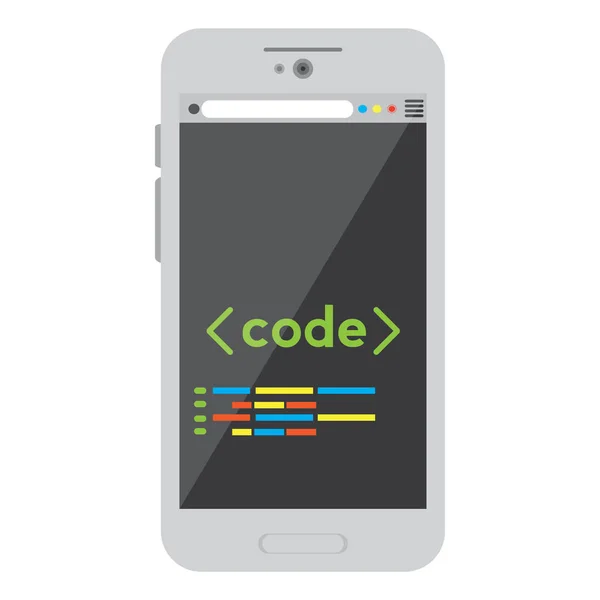 Codice di programmazione su un'icona dello smartphone — Vettoriale Stock
