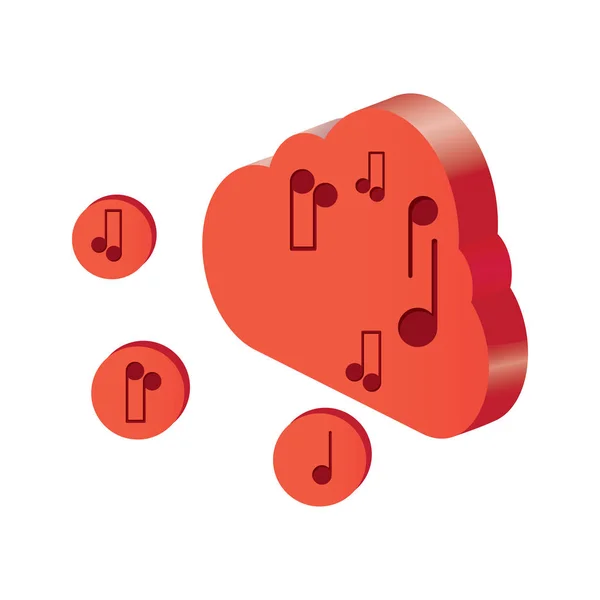 Ícone de computação em nuvem 3d com notas musicais — Vetor de Stock