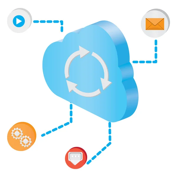 3d nube de computación icono con diferentes símbolos — Vector de stock