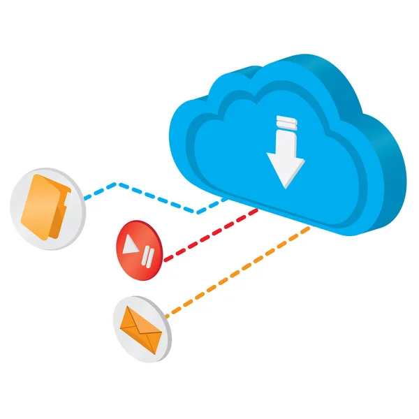 Icona cloud computing 3d con pulsanti diversi — Vettoriale Stock