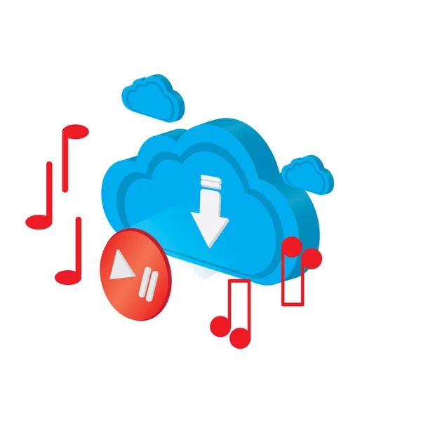 Icône Cloud Computing 3D avec notes musicales — Image vectorielle
