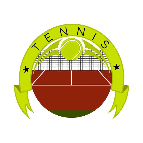 Emblema deportivo con una pancarta y una cancha de tenis — Archivo Imágenes Vectoriales