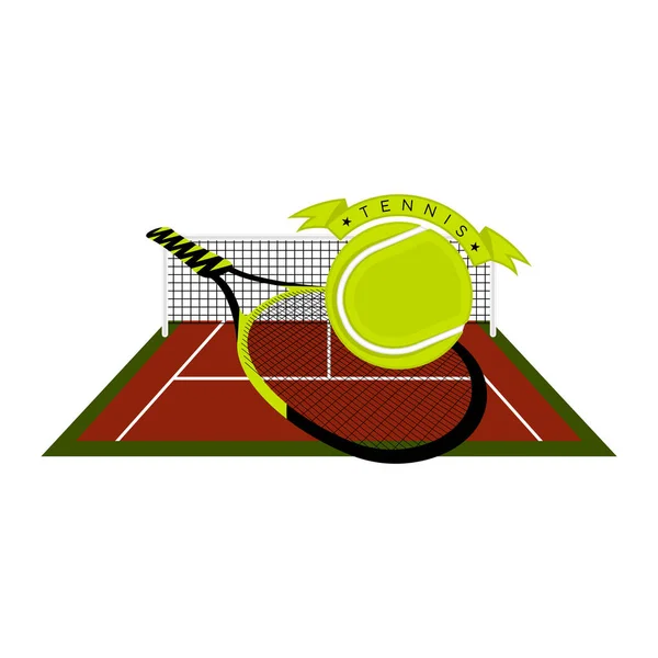 Vista frontal de una pista de tenis con raqueta — Vector de stock
