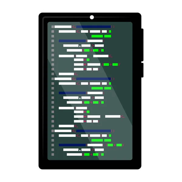 Codice di programmazione sullo schermo di un tablet — Vettoriale Stock