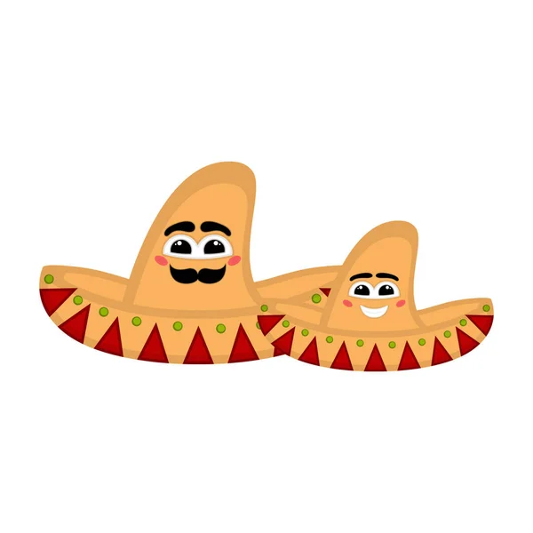 Pair of mexican hats with a smile — Stock Vector