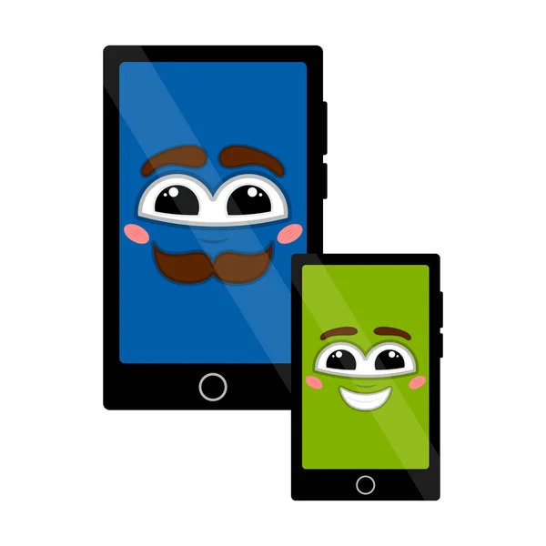Pair of happy smartphones with a smile — Stock Vector