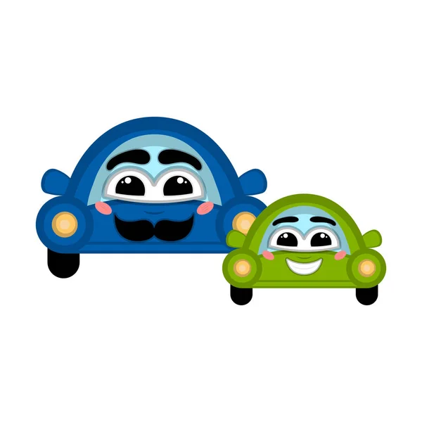 Ζευγάρι χαρούμενα αυτοκίνητα με ένα χαμόγελο — Διανυσματικό Αρχείο