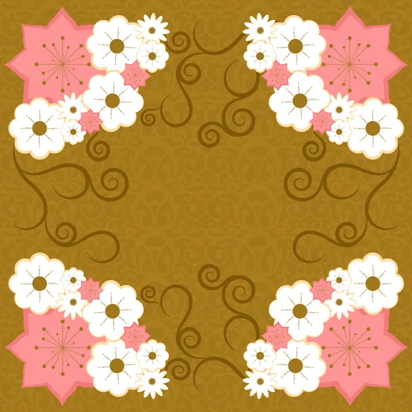パターンと花を持つ色付きの背景 — ストックベクタ