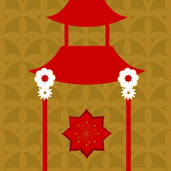 Fond motif floral avec un temple japonais — Image vectorielle
