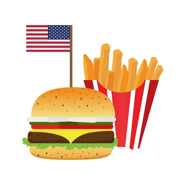 Burger et frites avec drapeau — Image vectorielle