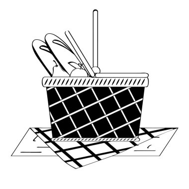 ekmek ve meyve ile piknik sepeti