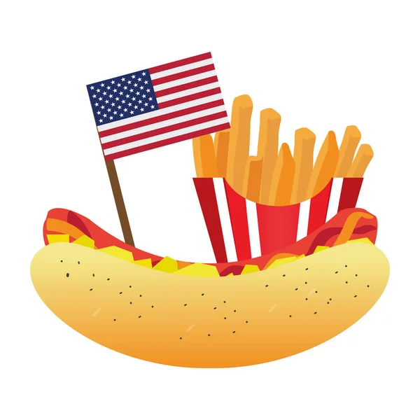 Hot Dog und Pommes mit Flagge — Stockvektor