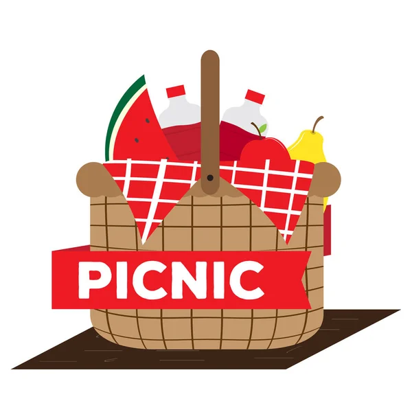 Picnic basket witn soda bottles and fruits — Stock Vector