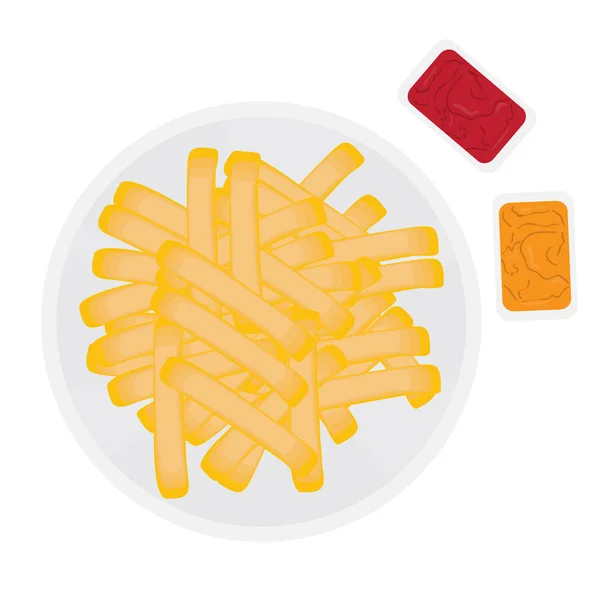 Top view of a french fries with sauces — Stock Vector