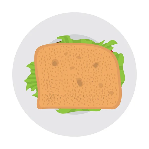 Κορυφαία θέα ενός σάντουιτς σε ένα πιάτο — Διανυσματικό Αρχείο