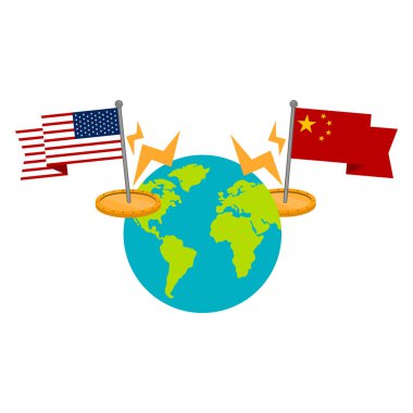 Amerika Birleşik Devletleri ve Çin bayrakları ile Dünya küre