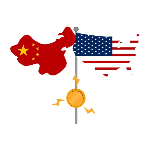 Banderas de Estados Unidos y China en forma de mapas — Vector de stock