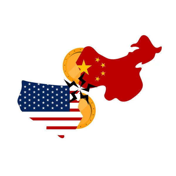 Banderas de Estados Unidos y China en forma de mapas — Vector de stock