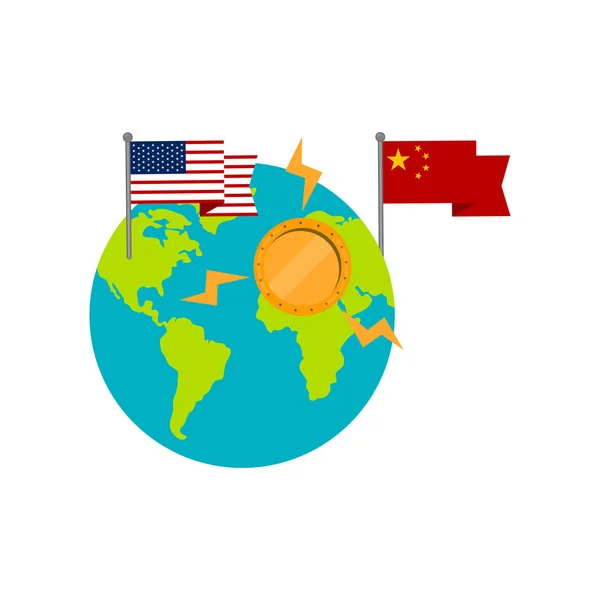 地球地球与美国和中国国旗 — 图库矢量图片