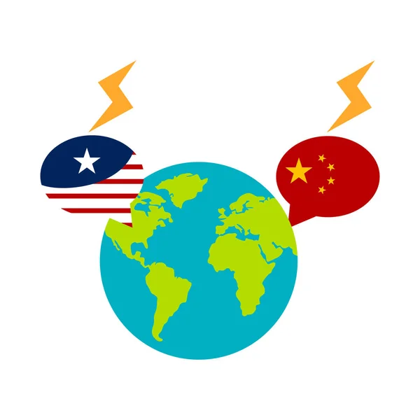Земля глобус з прапорами Сполучених Штатів і Китаю — стоковий вектор