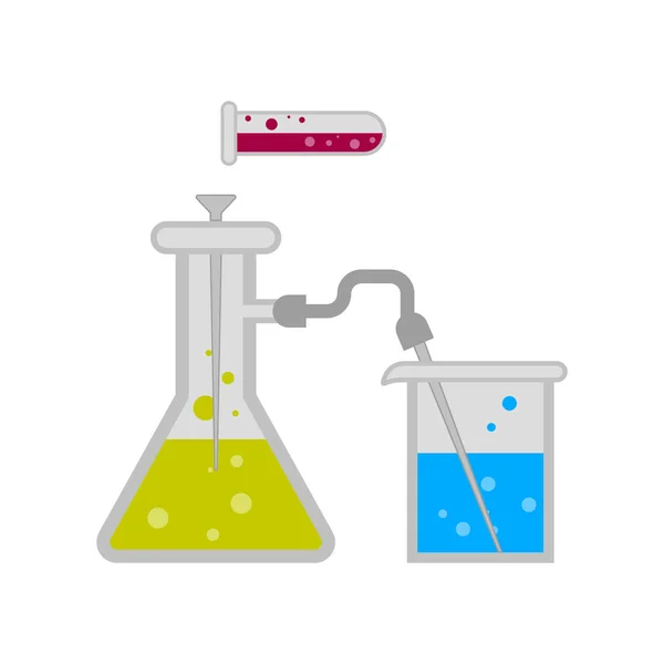 Science experiment with different flasks — Stock Vector