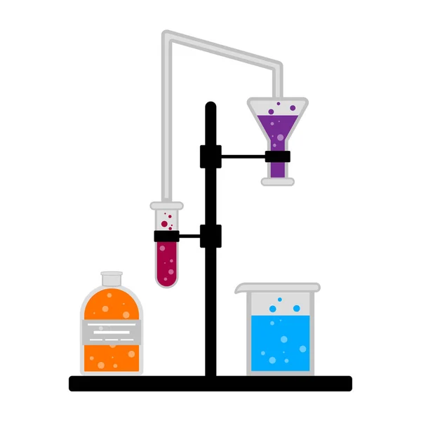 Experimento científico con diferentes matraces — Vector de stock