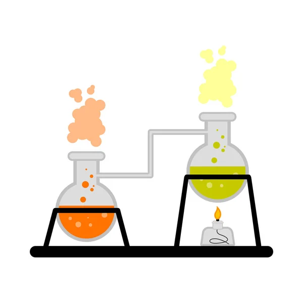 Science experiment with different flasks — Stock Vector