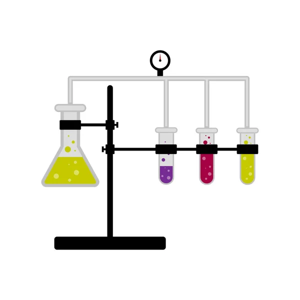 Experimento científico con diferentes matraces — Vector de stock