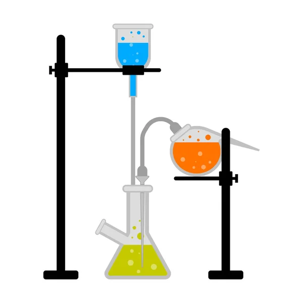 Science experiment with different flasks — Stock Vector
