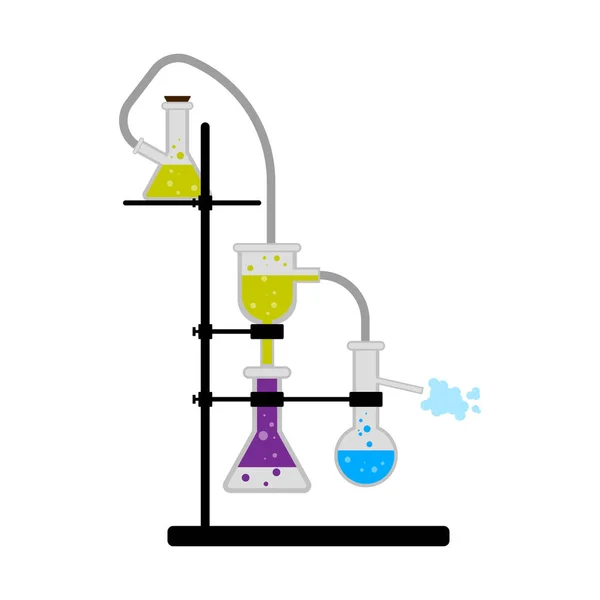 Experimento científico con diferentes matraces — Vector de stock