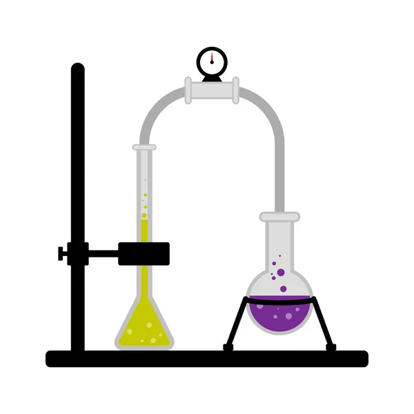 Experimento científico con diferentes matraces — Vector de stock