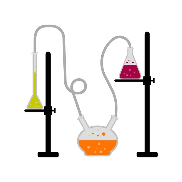 Experimento científico con diferentes matraces — Vector de stock