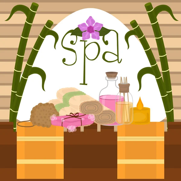 Imagen aislada de objetos de spa con texto — Vector de stock